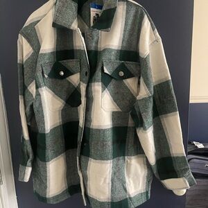 Green and White Plaid ShirtJacket